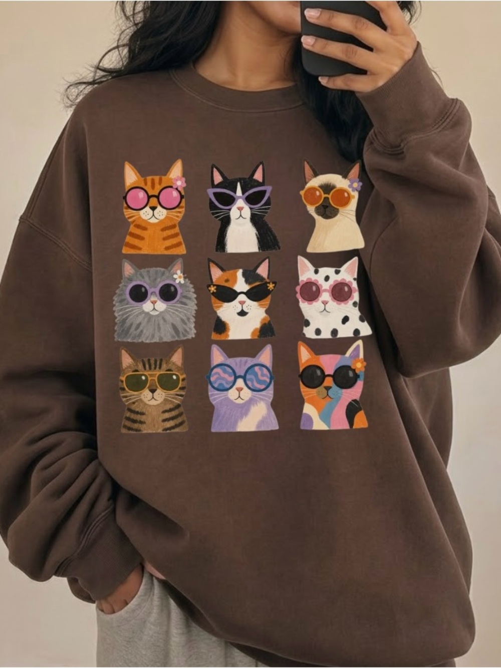 Cool Cats Sunglasses Sweatshirt Funky 70s Kitty Cat Mom Gift